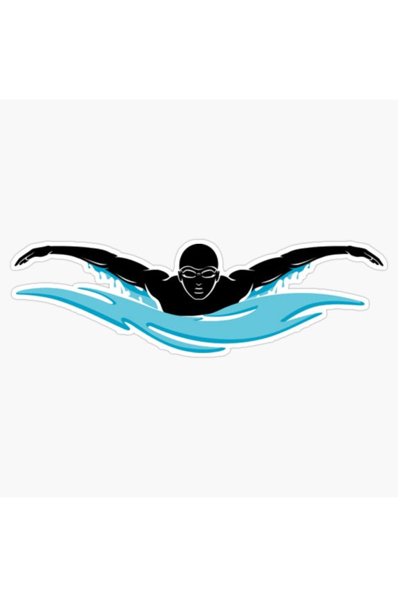 Swimmer Minimalist Line Art Athletic Aquatic Sport Icon Sticker