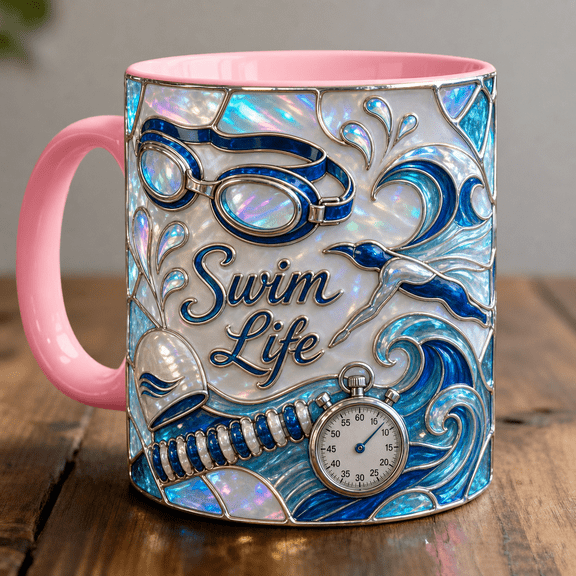 Swimmer Mug 3D Effect Blue Wave Swim Life Coffee Cup Gift for Swim Team Coach