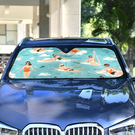 Swimmer Surfers Sea Automotive Front Car Windshield Sun Shade Reflector Foldable for Front Fit for Cars Truck SUVs