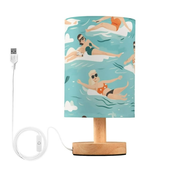 Swimmer Surfers Sea Table Lamp USB Bedside Desk Nightstand Lamp Printed Gifts Small Lamp Wood Base for Bedroom Living Room Kids Room College Dorm