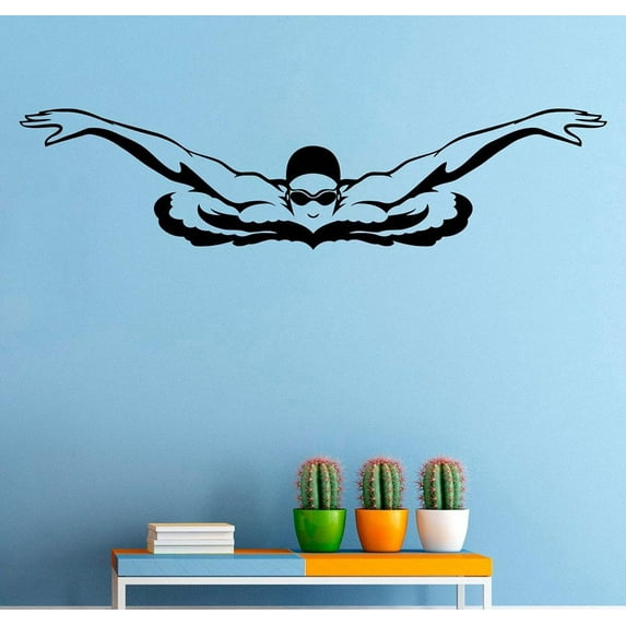 Swimmer Wall Decal Swimming Vinyl Sticker Water Sport Stickers Home Art Decor Bedroom Living Room Waterproof Decals GYM 57x14cm