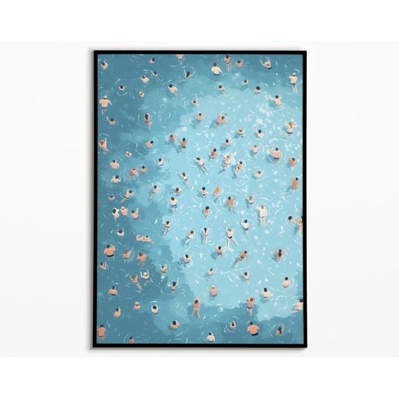 Swimmers Art Print Tiny People Swimming Ocean Summer Art, Unframed Paper Poster 8x10in