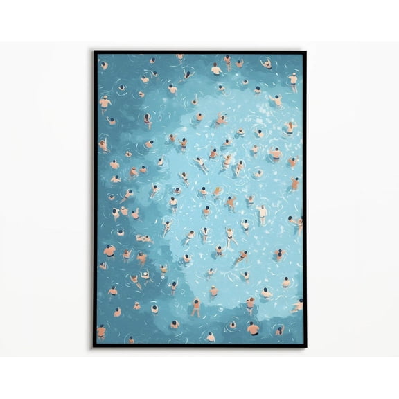Swimmers Art Print Tiny People Swimming Ocean Summer Art Unframed Paper Print