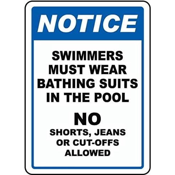 Swimmers Must Wear Bathing Suits Sign Property/Swimming Signs Pool Rules Metal Tin \8 x 12 Inch for Home or Work