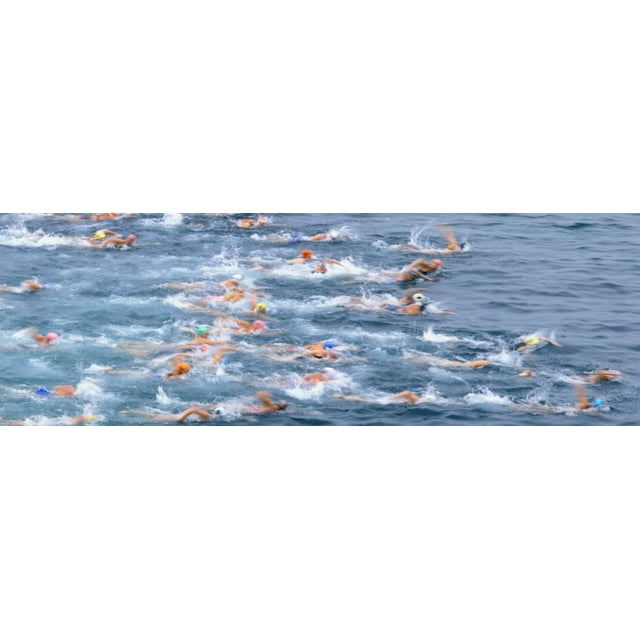 Swimmers in motion at the start of the annual Rough Water Swim event, La Jolla, San Diego, California, USA Poster Print (36 x 12)