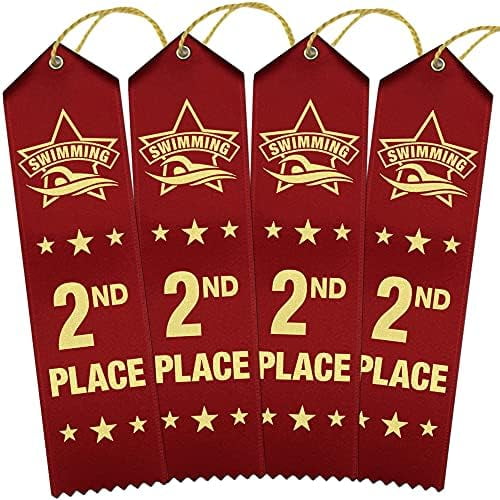 Swimming 2nd Place Ribbons – 100 Red Ribbons with Card & String ...