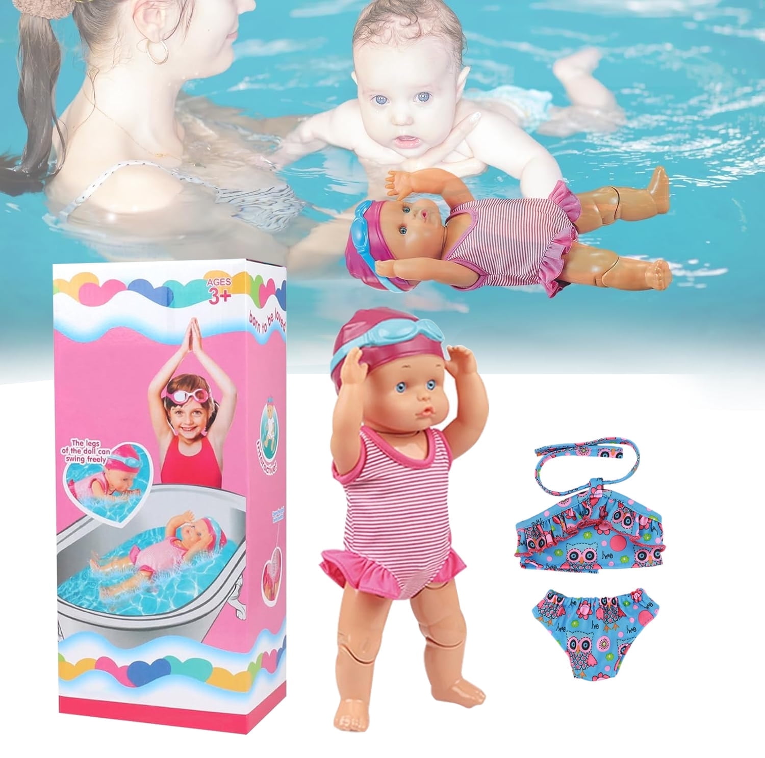 Swimming Baby Doll Toy for Girls,Waterproof Swimming Doll,Swimming Baby Doll Toy In for Pool Bathtub Bath,Swimming Dolls for Childern Kid Girls Water Fun Toy