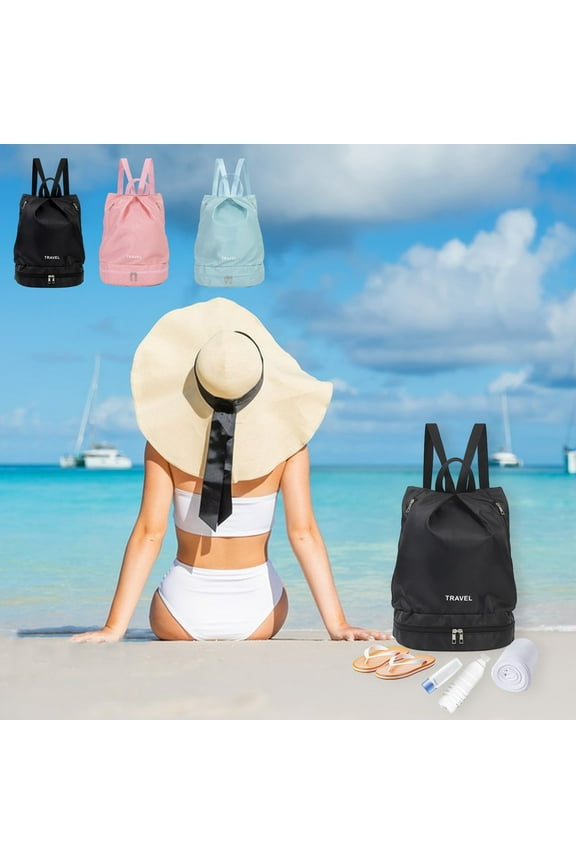 Swimming Backpack with Dry Wet Compartments, 30x29x17cm Oxford Cloth Sports Bag for Men Women, Waterproof Fitness Travel Beach Bag, Pink Blue, 1 Piece