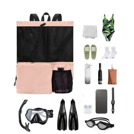Swimming Bag Mesh Drawstring Backpack with Wet Bag Beach Backpack Gym Exercise Equipment Bag