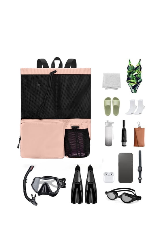 Swimming Bag Mesh Drawstring Backpack with Wet Bag Beach Backpack Gym Exercise Equipment Bag