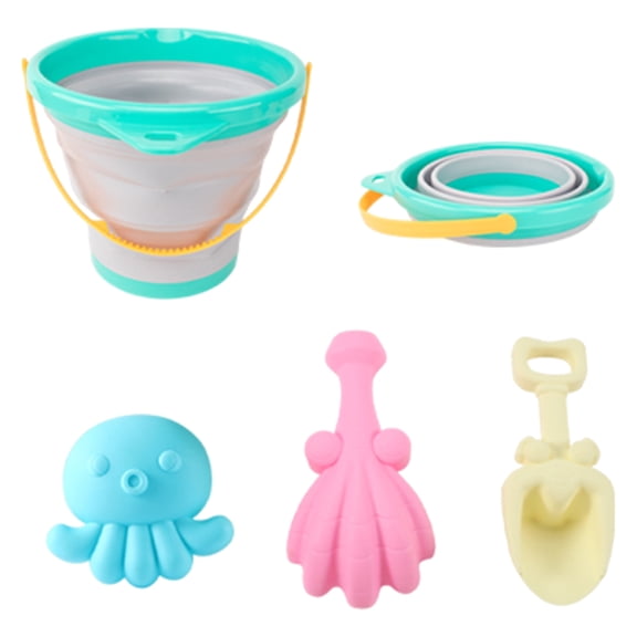 Swimming Beach Sand Pool Collapsible Bucket Plaything Set Random Color Foldable Sand Pail with Shovel and Molds for Shore Sandbox and Poolside Space-Saving Travel Essential G