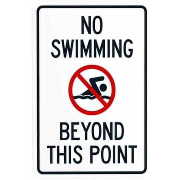 No Swimming Beyond This Point With Graphic Warning Sign, Pool Rules Security Metal Signs for Business Home Outdoor Indoor Yard Garage Street Wall Safety Caution Custom Decor 8 x 12 Inch