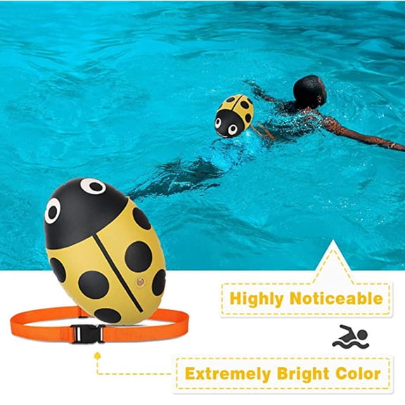 Swimming Buoy Safety Float for Open Water Swimmers Inflatable Swim Bubble Flotation Device with Waist Belt Beetle Shape High Visibility Tow Float for Triathletes and Surfers,Yellow