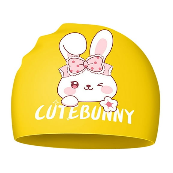 Swimming Cap for Kids,Kids Swim Caps,Waterproof Bathing Caps for Boys Girls (Age 3-12),Silicone Kids Swim Cap for Long and Short Hair to Keep Hair Dry Yellow One Size