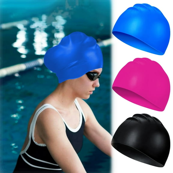 Swimming Cap for Women, Silicone Waterproof Swimming Caps for Men, Comfortable High Elasticity Swim Cap Kids, Swim Hats Bathing Caps to Keep Hair Dry (Blue)