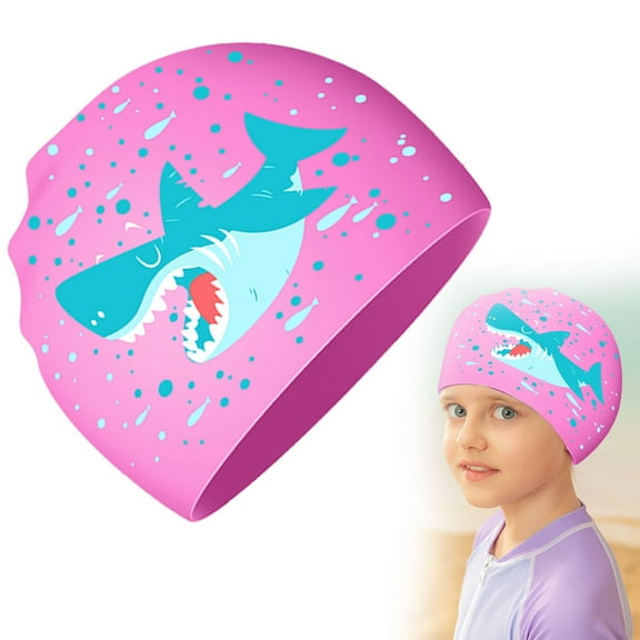 Swimming Cap for 4-12 Years, Swimming Hat for 4-12 Years - Waterproof, Silicone, Adorable Design, Non-Slip, 7.28x7.4x8.66"