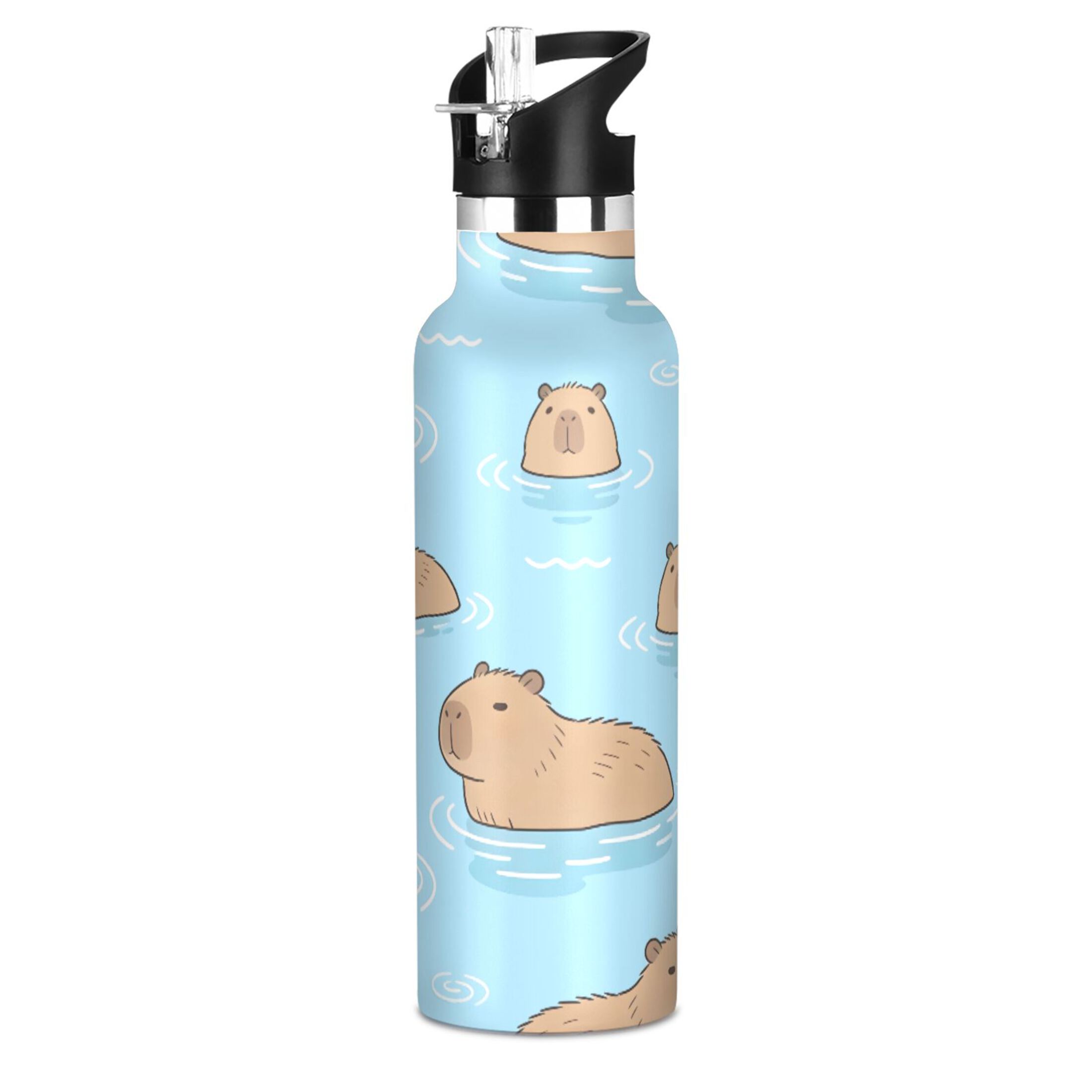 Swimming Capybara Pattern Sport Water Bottle For Kids Insulated With Swimming Capybara Pattern Sport Water Bottle For Kids Insulated With