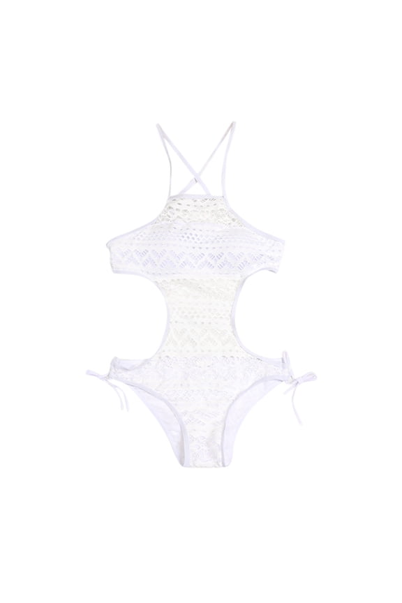 Swimming Women Swimsuit Women Piece Bathing Suit Solid Hollow Strappy Tankini Set for Women Platform Competitors Bathing Swimwear End White L
