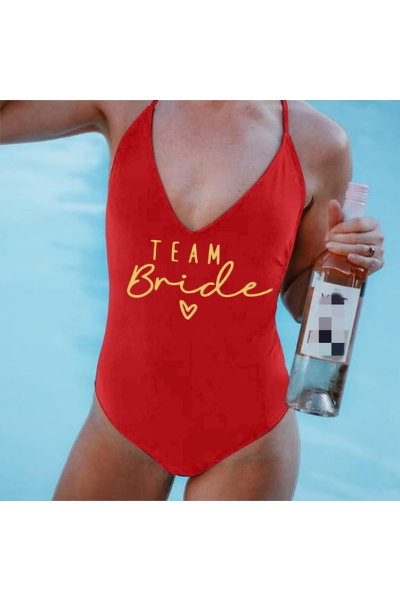Swimming Women Swimwears Women V Neck Fashion Print Strap Tennis Swimsuit with Backless Sleeveless Design for Beach Wear Red S