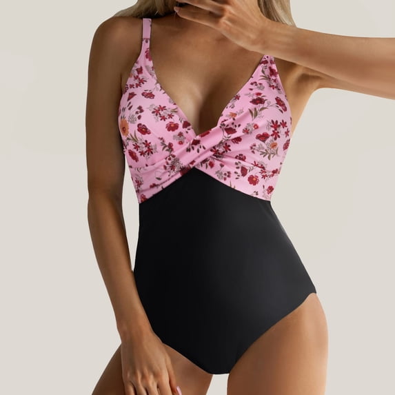 Swimming Women s Swimwears Women's Piece Tennis Swimsuits with High Waisted Control Wrap Tie Back Monokini Front Design 1 Piece Swimwear Pink L