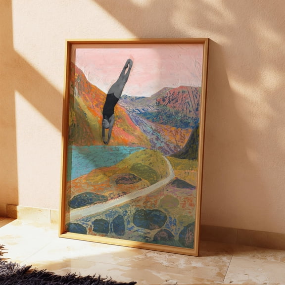 Swimming Diver Art Print Midcentury Modern Western Landscape