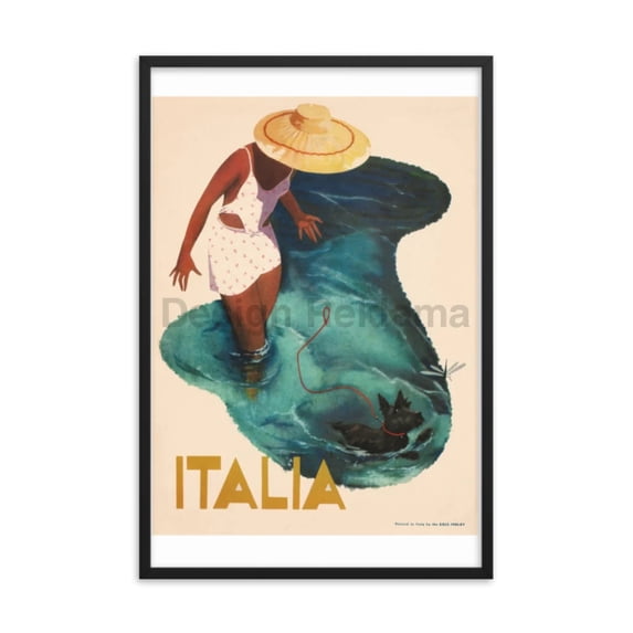 Swimming Dog - Travel in Italy, 1937. Framed Vintage Travel Poster