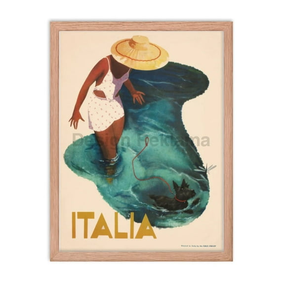 Swimming Dog - Travel in Italy, 1937. Framed Vintage Travel Poster
