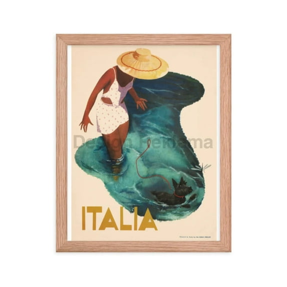 Swimming Dog - Travel in Italy, 1937. Framed Vintage Travel Poster