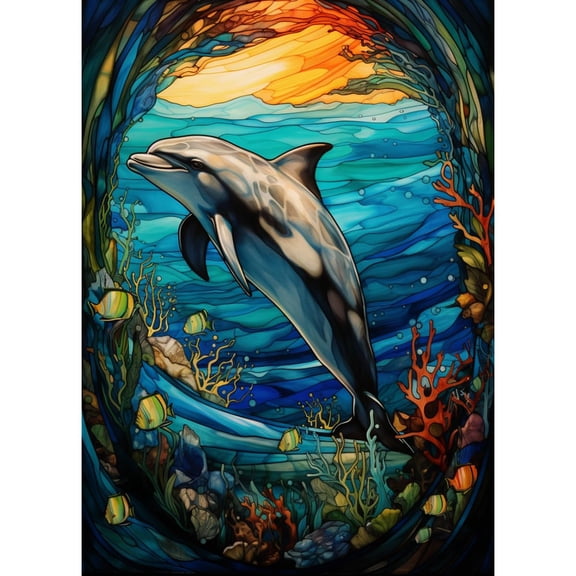 Swimming Dolphins Sea Scenery 5D Diamond Art DIY Paint with Full Drill Round Diamond Gems Painting by Number Kits for Adults Art Craft Home Wall Decor 11.8x15.8in(2)
