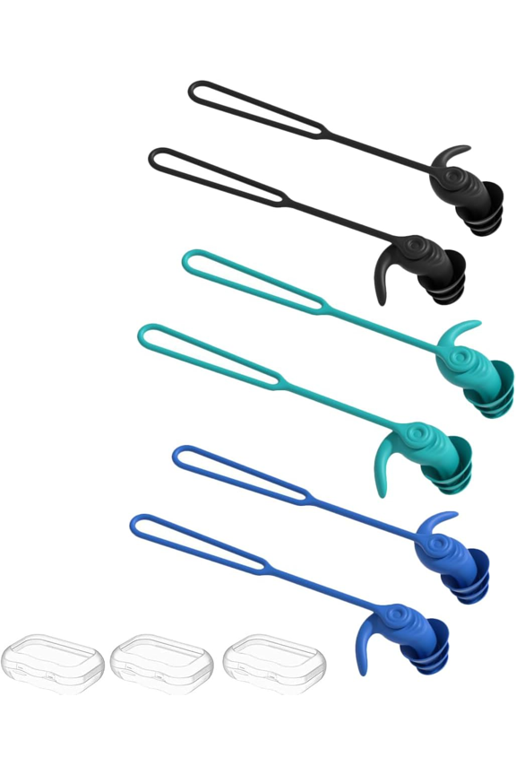 Swimming Ear Plugs for Adults,3 Pairs Anti-Lost Waterproof Silicone Swi