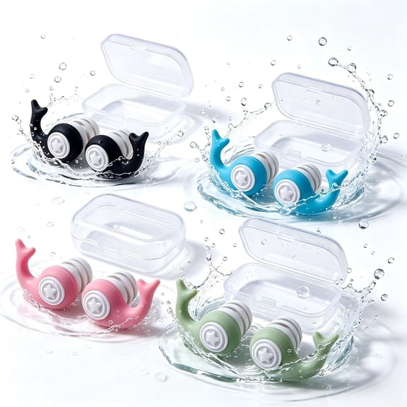 Swimming Ear Plugs for Adults - Dolphin Design Won't Fall Out  4-Layer Water Seal Reusable Silicone with Cases Surfing Pool Shower(4 Pairs)