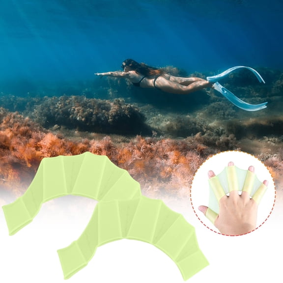 Swimming Finger Webbed Gloves, Wenini Neon Tube Swim Flippers for Resistance Training, Hydro Grip Hand Paddles for Competitive Swimming Surfing Diving Triathlon Open Water, Green