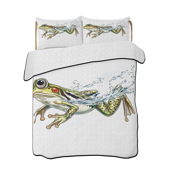 Swimming Frog Quilts Bedding Set California King Vintage Frog Lightweight Quilted Bedspread 3 Piece Bed Quilt with 2 Pillow Shams All Season for Bedroom 96" x 106"