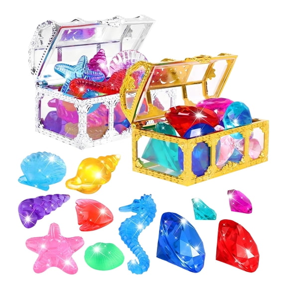Swimming Gear Inflatable Pool To-ys with Beach Essentials for Water Wave Diving Game Pirate Treasure Chest Sinking Gemstones Interactive Activity,Colored A