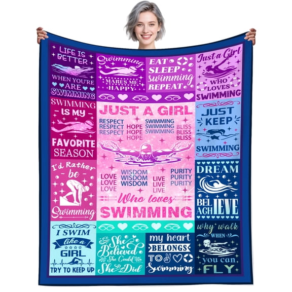 Swimming Gifts Blanket for Swimmers Women Swimming Stuff Swim Blanket Throw Team Plush Cozy Soft Flannel Bedding Swim Gifts for Swimmers Women Adults Sofa Couch Bed Room Decor 50"X40"
