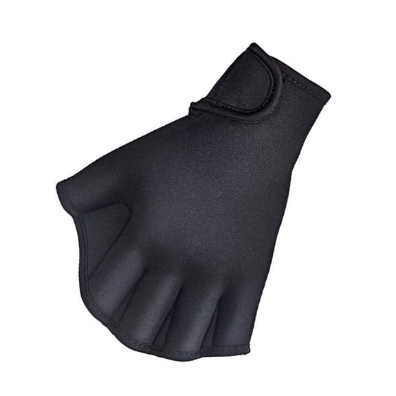Swimming Gloves for Adults, Rubber Fingerless Swim Training Gloves with Adjustable Wrist Strap, Water-Resistant Fitness Gloves for Swimming, Diving and Surfing-Black
