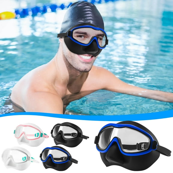 Swimming Goggles Adult Large Frame | HD Lenses Wide Viewing Angle | Anti-Fog UV Protection | Nose Guard | Pool Training Beach Snorkeling | 1 Pack