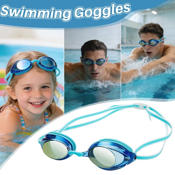 Swimming Goggles for Everyone, No Leaking Anti-Fog Wide View Adult Swim Goggles with Adjustable Strap & Soft Silicone Bridge, Clear Pro Competition Pool Eyewear for Adults & Teens, Blue