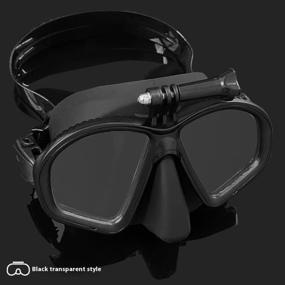 Swimming Goggles Low Volume Tempered Glass Adults Freediving Mask Waterproof Anti-Fog Clear Vision Diving Mask, Camera Mount Mask for PhotographyBracket style black single-sided mirror
