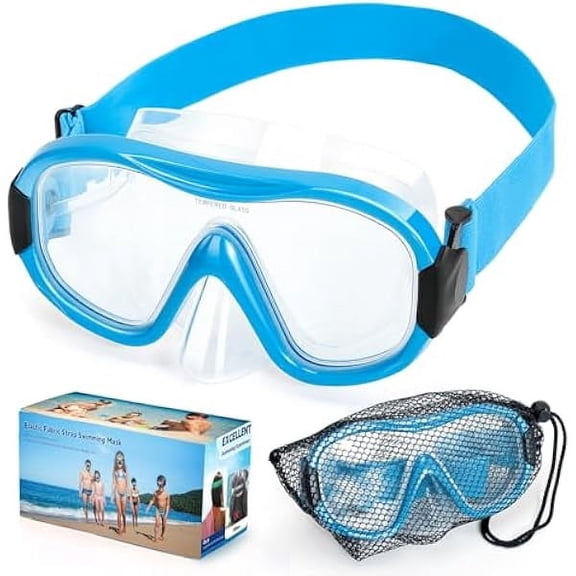 Swimming Goggles Scuba Snorkeling Mask for Adults, Adjustable Elastic Knitted Strap Swim Goggles, Tempered Glass with Panoramic Scuba Snorkel Diving Mask for Adults