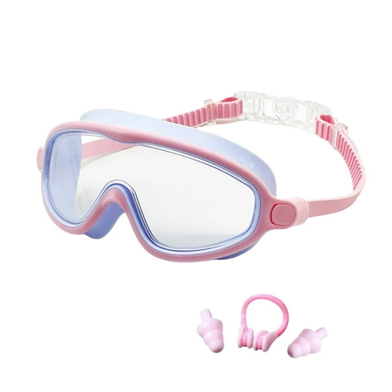 Swimming Goggles Set - Large Frame Fog Includes Nose Clip and Earplugs for Optimal Ideal for Children 3 to 16 for Summer Swimming Activities