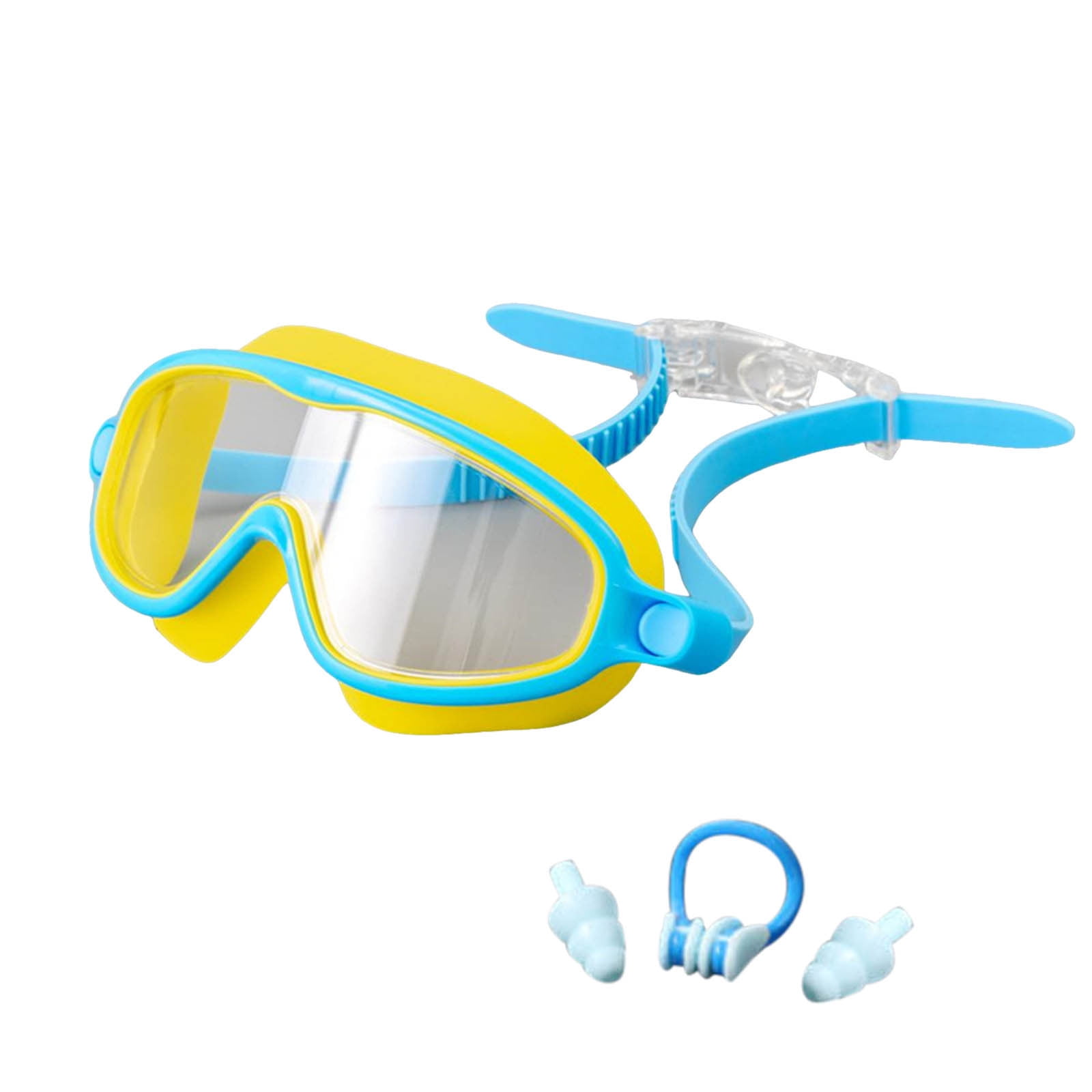 Swimming Goggles Set with Nose Clip and Earplugs - Large Frame and -Fog