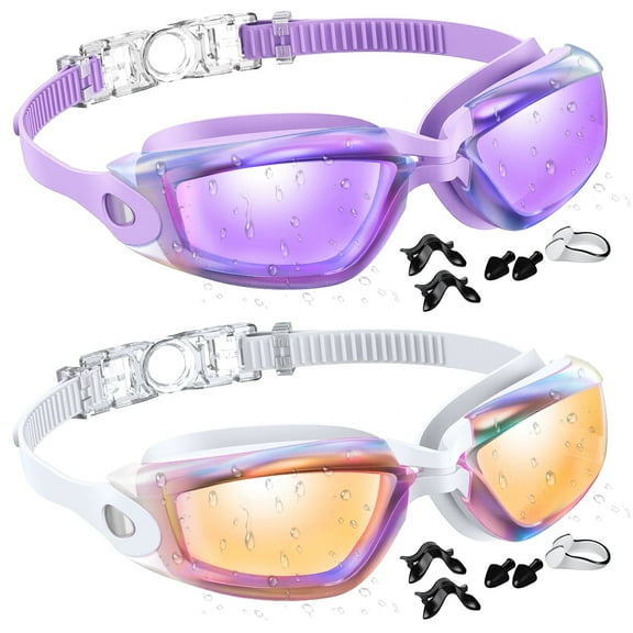 GPED Swim Goggles, 2 Pack Swimming Goggles, Anti-Fog Anti-UV Youth Swim Glasses Leak Proof for Adult Women Men