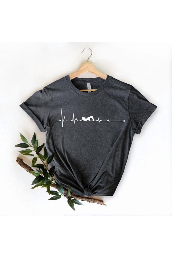 Swimming Heartbeat T-Shirt, Swimmer Tee, Summer Swim Graphic Shirt, Pool Lover Top, Athlete Heartbeat Line T-Shirt