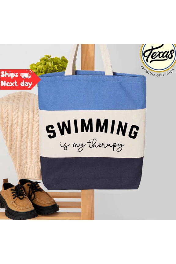 Swimming Is My Therapy Tote Bag Beach Gift Bag