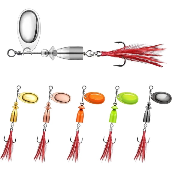 Swimming or Jigging Fishing Spinners with Two-Way Spinning Spoons System, Rooster Tail Fishing Lures with Flash Copper Body & Blade, Freshwater and Saltwater Blade Bait for Bass Walleye Trout