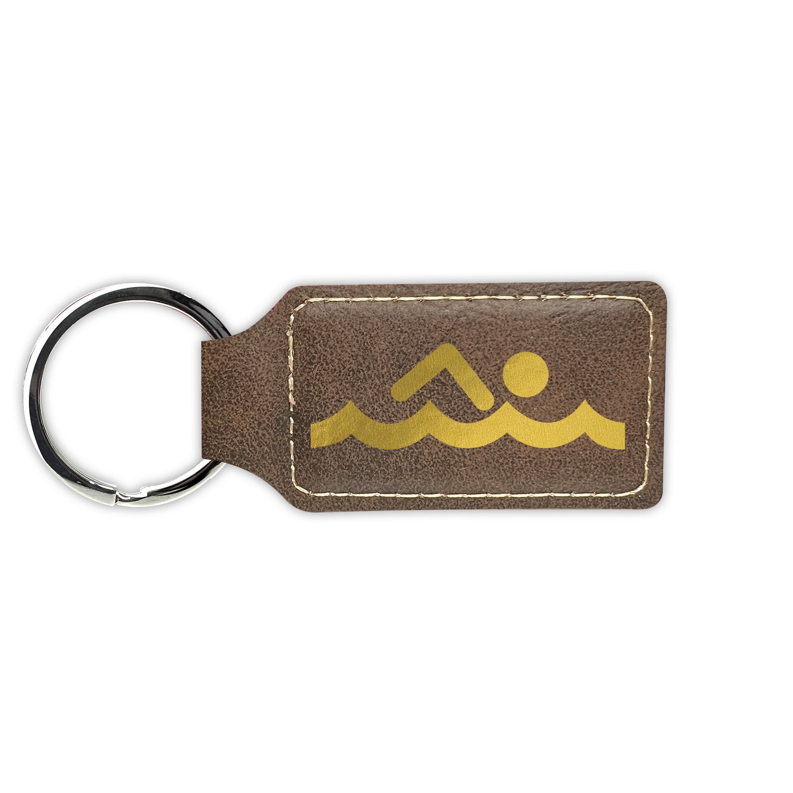 Swimming Keychain Leatherette Rectangle Laser Engraved Many Colors