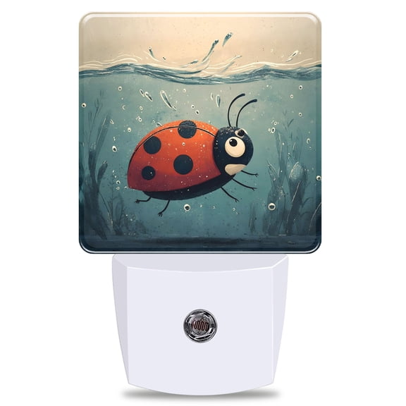Swimming Ladybug Dusk to Dawn Night Light, Plug-in Warm Lamp for Hallway Bathroom Bedroom Kitchen