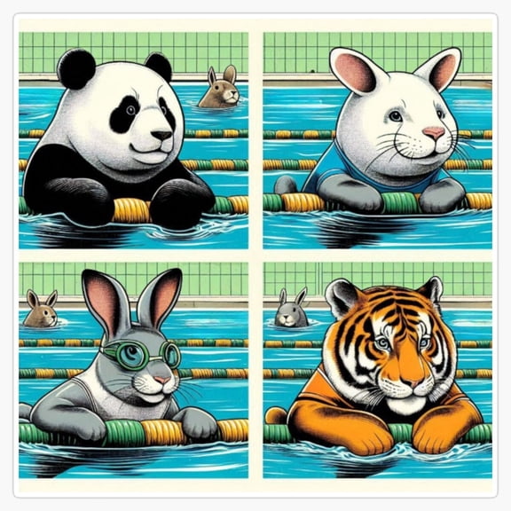 Swimming Lessons For Animal Children Playful Pool Cartoon Sticker