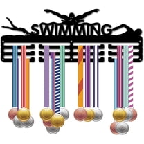 Swimming Medal Holder Display Hanger Medal Wall Mount Frame Shelf Sports Medals Hanger Black Wall Decoration Medal Organizer Rack for Hanging 60 Medals Ribbon Awards Race 15.7 x 6Inch